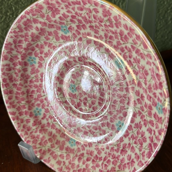 1950's Radfords English Bone China Teacup Saucer Pink And Blue Chintz Floral - Picture 5 of 8